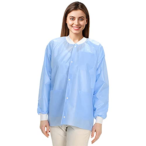 ValuMax 3530MBXL Easy Breathe Cool and Strong, No-Wrinkle, Professional Disposable SMS Hip Length Jacket, Medical Blue, XL, Pack of 10