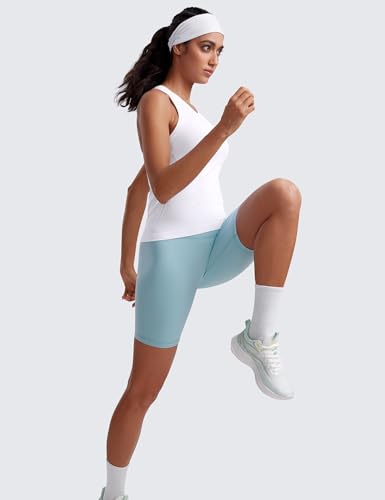 CRZ YOGA Seamless Workout Tank Tops for Women - Athletic Running Gym Sleeveless Shirts Crewneck Racerback Breathable White Medium
