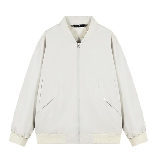 Chaqueta de aviador para hombre, primavera, ropa de trabajo, béisbol, cuello alto, ropa de transición ligera, cómoda, duradera, clásica, moderna, atemporal, elegancia, Blanco, M