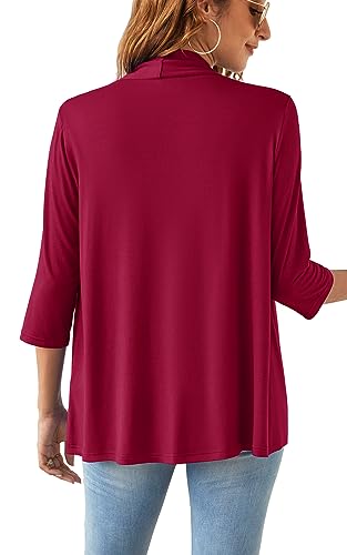 Image of Veryoung 3 /4 Sleeve Tie Front Cardigan for Women Soft Drape Open Front Light Waterfall Cardigan Fall Shrug Irregular Hem