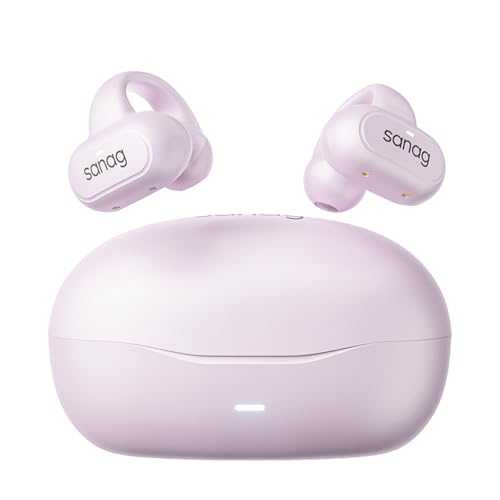 Sanag Z50SPRO Open Ear Wireless Earbuds Bluetooth 5.3 with Microphone Clip On Ear Headphones with Charging Case Compatible with iPhone/Samsung Phone for Men, Women(Pink)