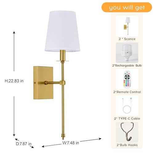 Image of PASSICA DECOR Battery Operated Wall Sconce Set of Two, with Dimmable Rechargeable Light Bulbs,Wireless Wall Lights Remote Control, 15 Colors, Easy to Install Lights for Bedroom Living Room