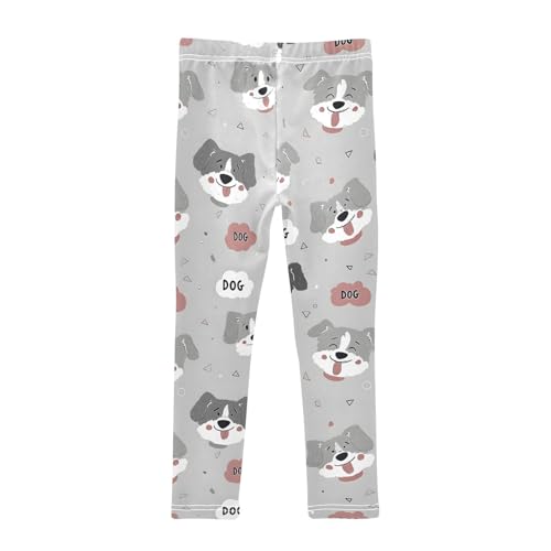 Cute Gray Dog Geometric Girls Leggings Ultra Soft Compression Yoga Gym Pants for Kids 4-10T2