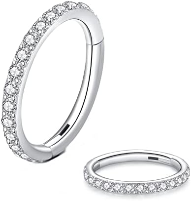 Uhavefun CZ Hinged Segment Nose Rings Hoop 316L Surgical Steel Cubic Zirconia Cartilage Earrings Lip Rings Conch Daith Helix Tragus Body Piercing Jewelry 20G 18G 16G Stainless Steel Septum Piercing Septum Clicker Ring