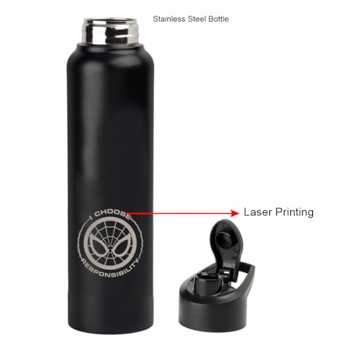 Image of SKI Sprint Stainless Steel Sipper Water Bottle with Laser Print, for School, Office, Gym, Home, Travel | AdultS &Teens | 950 ML, Leakproof, Rust free | Character Merchandise SPIDERMAN