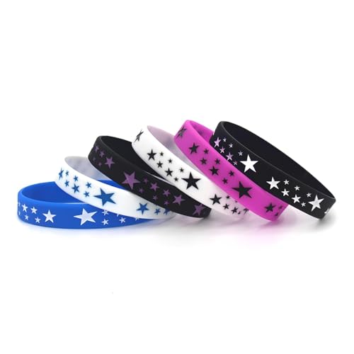 Image of POYAMUSE 6pcs Y2K Star Silicone Bracelets Set – Emo Rubber Wristbands for Men and Women, M, Silicone Rubber, no gemstone