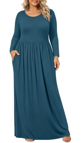 Image of BISHUIGE Womens Plus Size Maxi Dresses Casual Long Fall Dress with Pockets