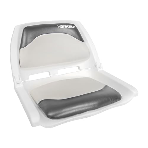 Waterside Captain Deluxe Allwetter Bootssitz mit Polster - Klappbarer, Ergonomischer Boat Seat für Langlebigen Komfort (weiß/dunkelgrau)