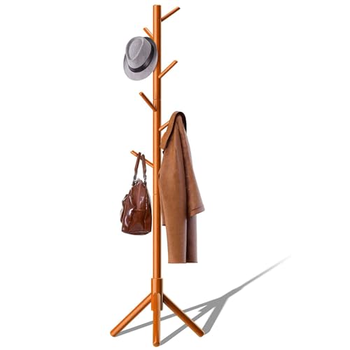 Image of JD FRESH Natural Bamboo Free Standing Coat Stand /8 Hooks Tree Shaped Coat Stand /Height Freely Adjustable Coat Rack /Cloth Hanging Stand for Coats, Hats, Clothes and Handbags (1 Piece)