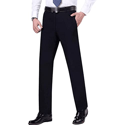 Maiyifu-GJ Men's Solid 4-Way Stretch Pant Straight Fit Flat Front Dress Pant Business Lightweight Ultra Slim Casual Pants (Dark Blue,38)