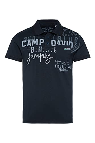 Camp David Herren Polo mit Artwork, Tasche und Tapes Deep Sea L