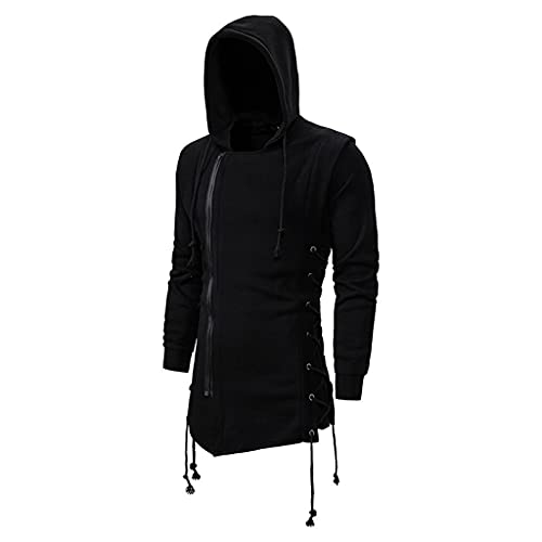 Costume Assassin's Creed Gothique Homme, Halloween Rétro Steampunk Militaire Blousons Mode Dos Motif Poche Cordon de Serrage Sweat a Capuche Cardigan haut imprimé foncé à capuche à manches longues
