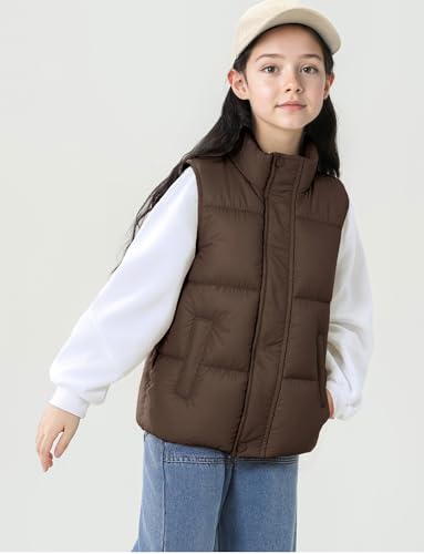 SEAUR Trendy Kids Faux Leather Vest Wintertime Warm Waterproof Zipper Down Coat Sleeveless Jacket for Girls 3-10T2