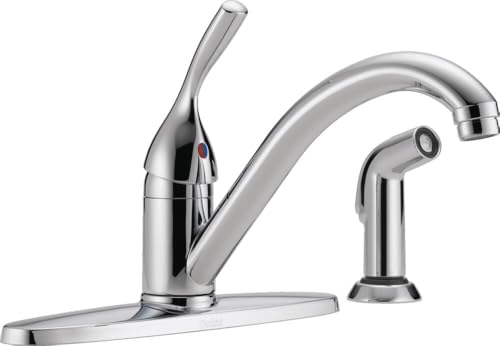 Delta Classic Chrome Kitchen Faucet with Side Sprayer, Contemporary 4 Hole Kitchen Sink Faucet, Single Handle, Chrome 400-DST