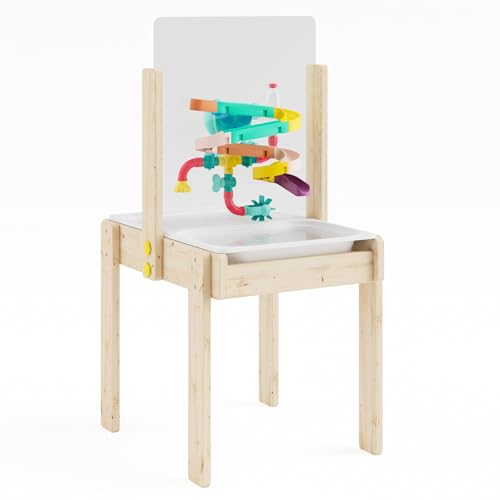 Puecrof 5-in-1 Sinnes-Spieltisch aus Holz, Montessori Aktivitätstisch für Kleinkinder, Sand- und Wassertisch, Multifunktionaler Kunsttisch & Lernstation für drinnen