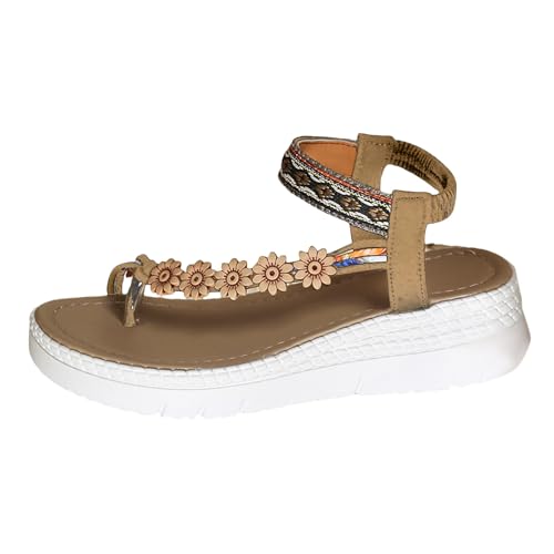 SHOBDW Mujer Sandalias Informales De Dedo Con Tira En El Tobillo Flores Pequeñas Y Punta Abierta Verano Para Mujer Playa Huecas Zapatos Talla Grande Casuales Chanclas Hawaianas Planas Caqui 39