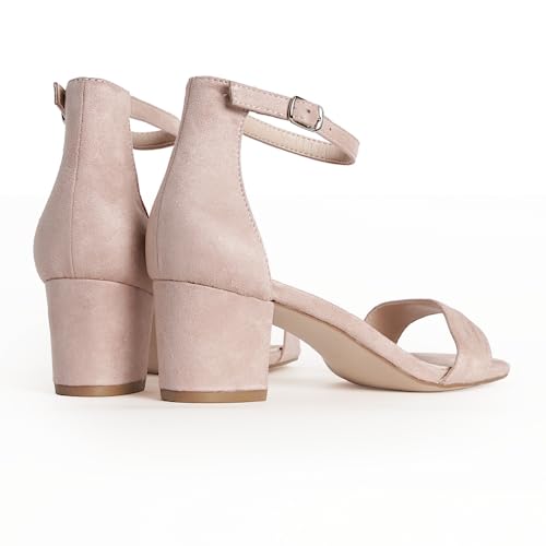 Image of J. Adams Daisy Heeled Sandals - Ankle Strap Low Block, Open Toe Dress Pumps, Chunky Heels - Dressy Shoes for Women - Bridal, Wedding, Summer Sandals