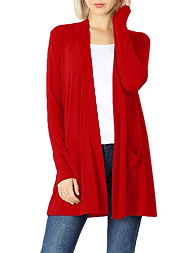 Image of Women's Open Front Cardigan Long Sleeve with Pockets Casual Outwear
