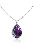 JSDDE Amethyst Crystal Necklace Teardrop Healing Crystal Gemstone Necklaces Jewelry Gift for Wife Mom Daughter Girlfriend Silver