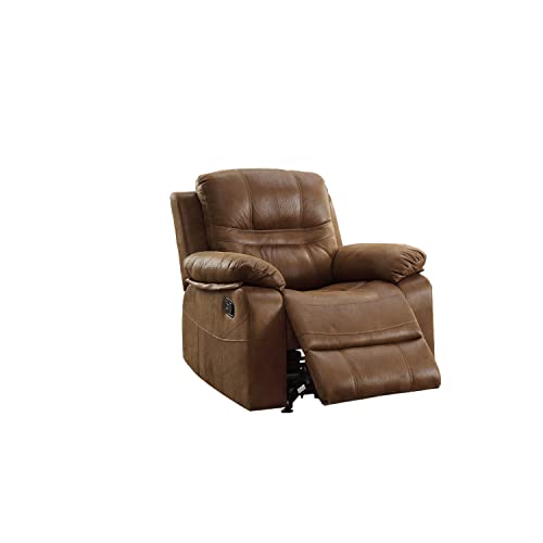 Benjara Brown Leatherette Rocker Recliner in Dark