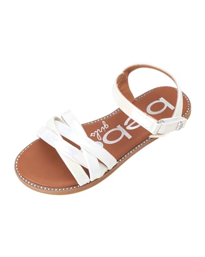 Image of bebe Girls' Sandals - Two Strap Open Toe Flat Dress Sandals with Heart Accent, Easter Summer Shoes for Little and Big Girls