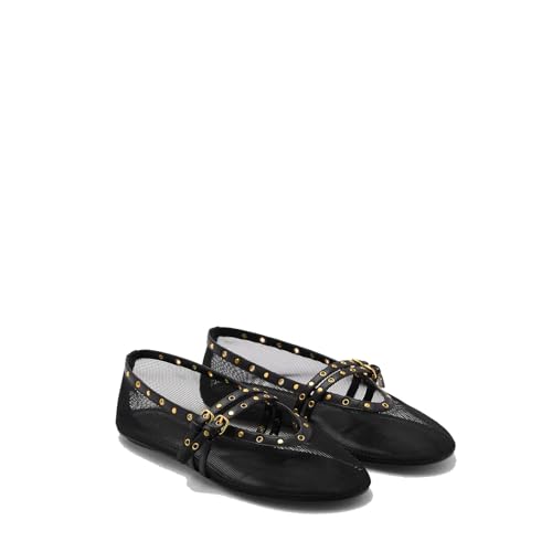 Mesh Flats for Women Round Toe Double Strap with Buckle Closure Ballerina Flats Comfort Casual Summer Shoes