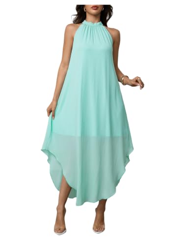 Image of Verdusa Women's Wedding Guest Dress Halter Flowy Chiffon Long Dresses | Cocktail Dress, Asymmetrical Dress for Women, Sleeveless, Prom Dress, Cruise Outfits, Boho