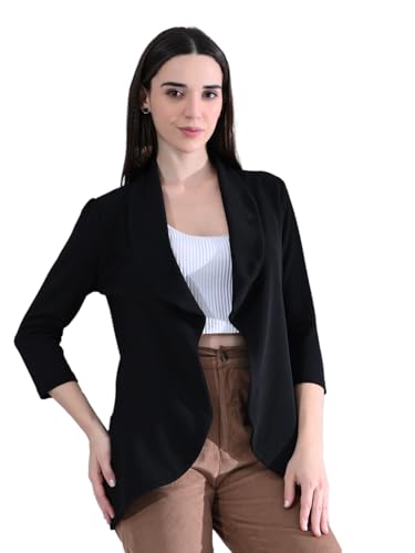 Image of Cotton Blend Women's Single Breasted Relaxed Fit Shawl Collar 3 /4 Sleeve Blazer