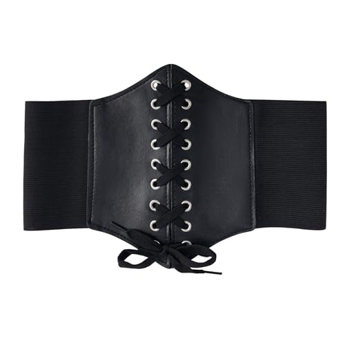 FELINAT Corset Femme Noir, Ceinture Taille Élastique Large, Corset Noir pour Halloween, Ceinture à Lacets Rétro pour Costume, Fête, Carnaval et Quotidien,...