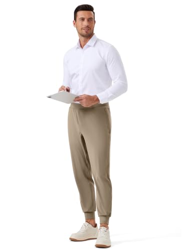 REWKOY Men's Golf Joggers Pants Stretch Sweatpants with Zipper Pockets Slim Fit Track Pants Joggers for Men Work Running Khaki Brown L — view 5
