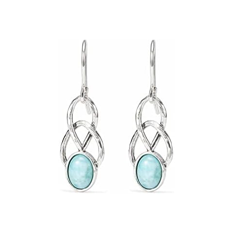 Joolala Linked Larimar Silver Drop Earrings for Women – Premium 925 sterling Silver– Elegant and Modern – Cabochon Larimer 2.6 ct Cover