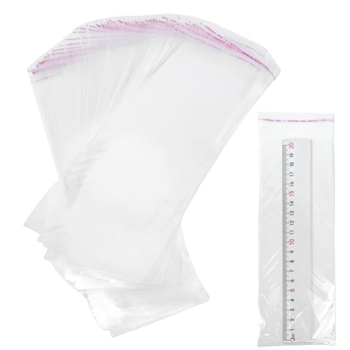 RIVIEVAL Bolsas de celofán Autoadhesivas Transparentes, 100 Unidades, 8 x 24 cm de Largo, 50 µm de Cierre Adhesivo, Bolsas de celofán para Caramelos, llaveros, Relojes, Horquillas, Collares