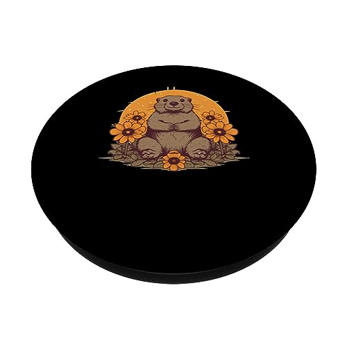 Groundhog Sunflower for Groundhog Day Women Girls PopSockets Swappable PopGrip, Black - Image 2