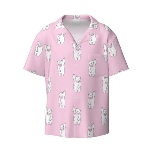 Chemise homme manches courtes légère anti-transpiration | Haut d'été ours polaire rose avec poche