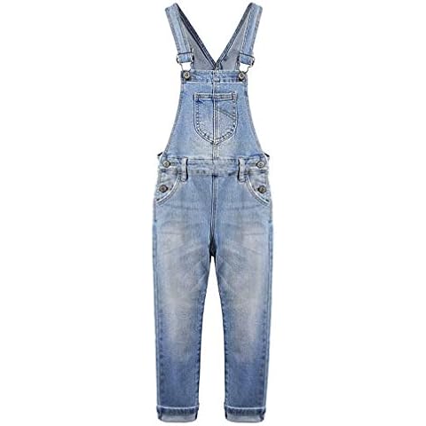 KIDSCOOL SPACE Mädchen Denim Overlls,Little Big Kid Washed Slim Jeans Arbeitskleidung,Hellblau,13-14 Jahre Cover