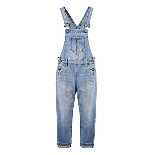 KIDSCOOL SPACE Girls Slim Washed Fashion Soft Denim Jeans Overalls,Light Blue,5-6 Years