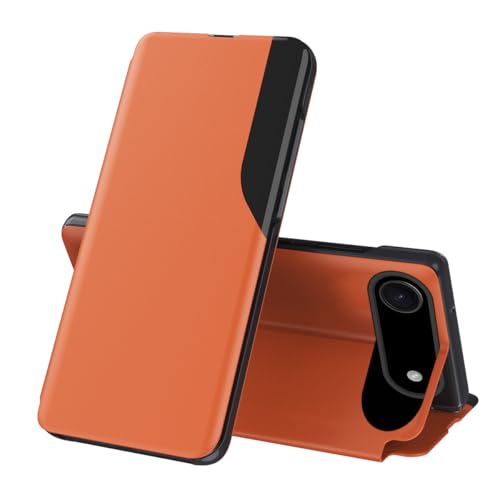 LEMAXELERS Funda para Apple iPhone Air,Ventana de Tiempo de visión Inteligente, Cubierta Trasera de Piel sintética Suave, Plegable, Funda para Apple iPhone Air, Naranja CC