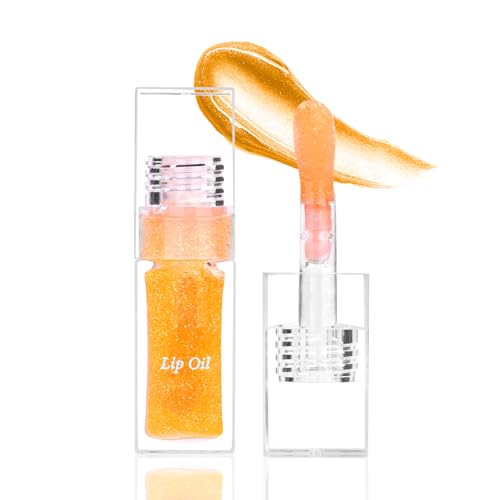 LOPHE Magic Color-changing Lip Oil, Hydrating Plumping Lip Oil, Colour Changing Glitter Lip Gloss, Long Lasting Moisturizing Non-sticky, Fruit Flavoured Lip Oil, High Shine, 7ml (Sweet Orange)