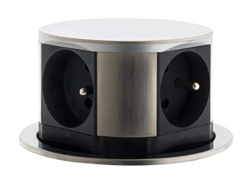 OTIO 760096 bloque plegable de 4 enchufes compacto 16 A 2P + T, acabado en acero inoxidable, color gris/negro
