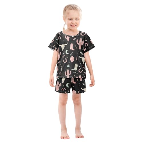 Pajama Short Sets Western Themed Seamless Pattern Design_1 Soft Cotton Summer Sleepwear 2 Piece PJS Size 5-14T4
