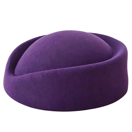 Stylish Polyester Flight Attendant Hat Vintage French Stewardess Cap for Women Elegant Winter Fashion Accessory Winter Purple