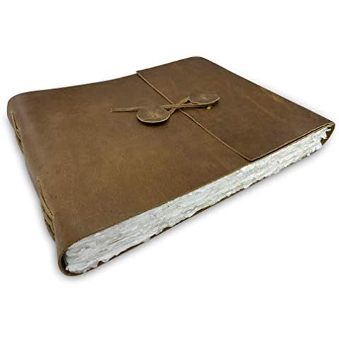 Wanderings Leather Watercolor Journal - 10x12.5 - Large Genuine Leather Album with Handmade Deckle Edge Paper for Watercolor, Albums - 350 GSM Cover