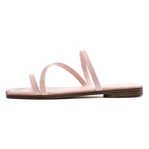 Image of LACUONE Flat Sandals Women Square Open Toe Slides