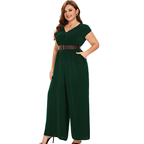 Tanmolo Formal Jumpsuits For Women Plus Size V-Neck Holiday Romper Wide Leg Business Womens Jumpsuits,Dark Green,3Xl #TOP4