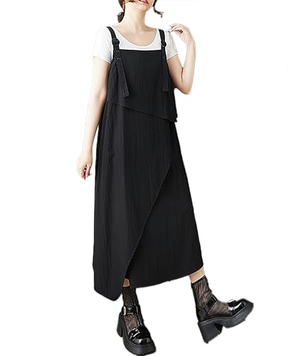 ellazhu Women's Pants Tank Solid Maxi Two Side Pockets Flowy Hem Casual Loose GZ537 A2