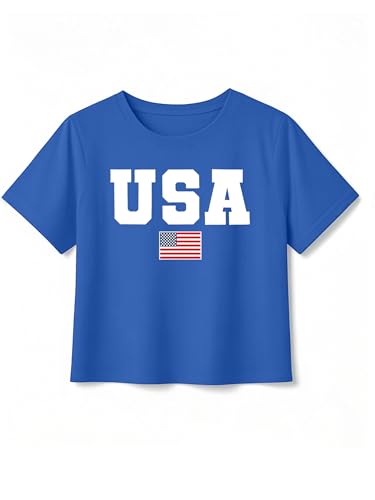 Image of VVNTY Girls American Flag Crop Tops Kids USA Crop Shirt Patriotic 4th of July Tops 5-14 Years