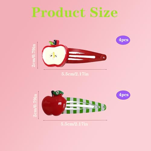 Pinzas para el cabello manzana 8 piezas color rojo miniatura 2