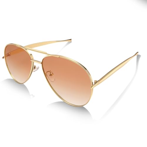 Dollger Oversized Aviator Sunglasses Women Men Trendy Gold Designer Retro Shades Metal Frame UV Protection