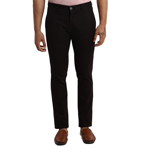 Image of Parx Men's Cotton Blend Solid Pattern Low Rise Tapered Fit Flat Front Casual Trouser