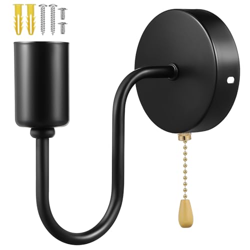 COLLBATH Aplique de Pared Vintage Industrial Negro E26 Cadena y Cable Duro Lámpara de Pared Decorativa sin Luz para Interiores y Exteriores Iluminación para Casa de Campo